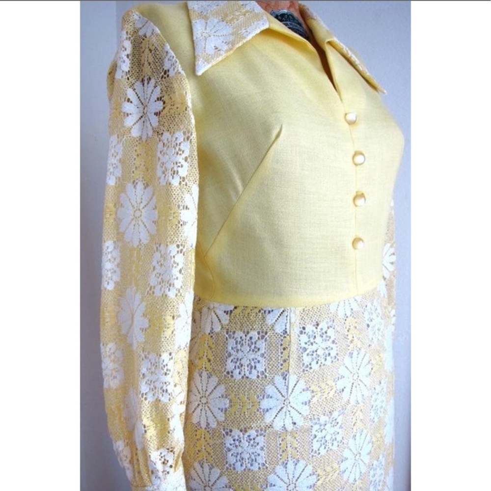 Vintage 70s R & K Originals Daisy Daisies Yellow & White Maxi Dress S